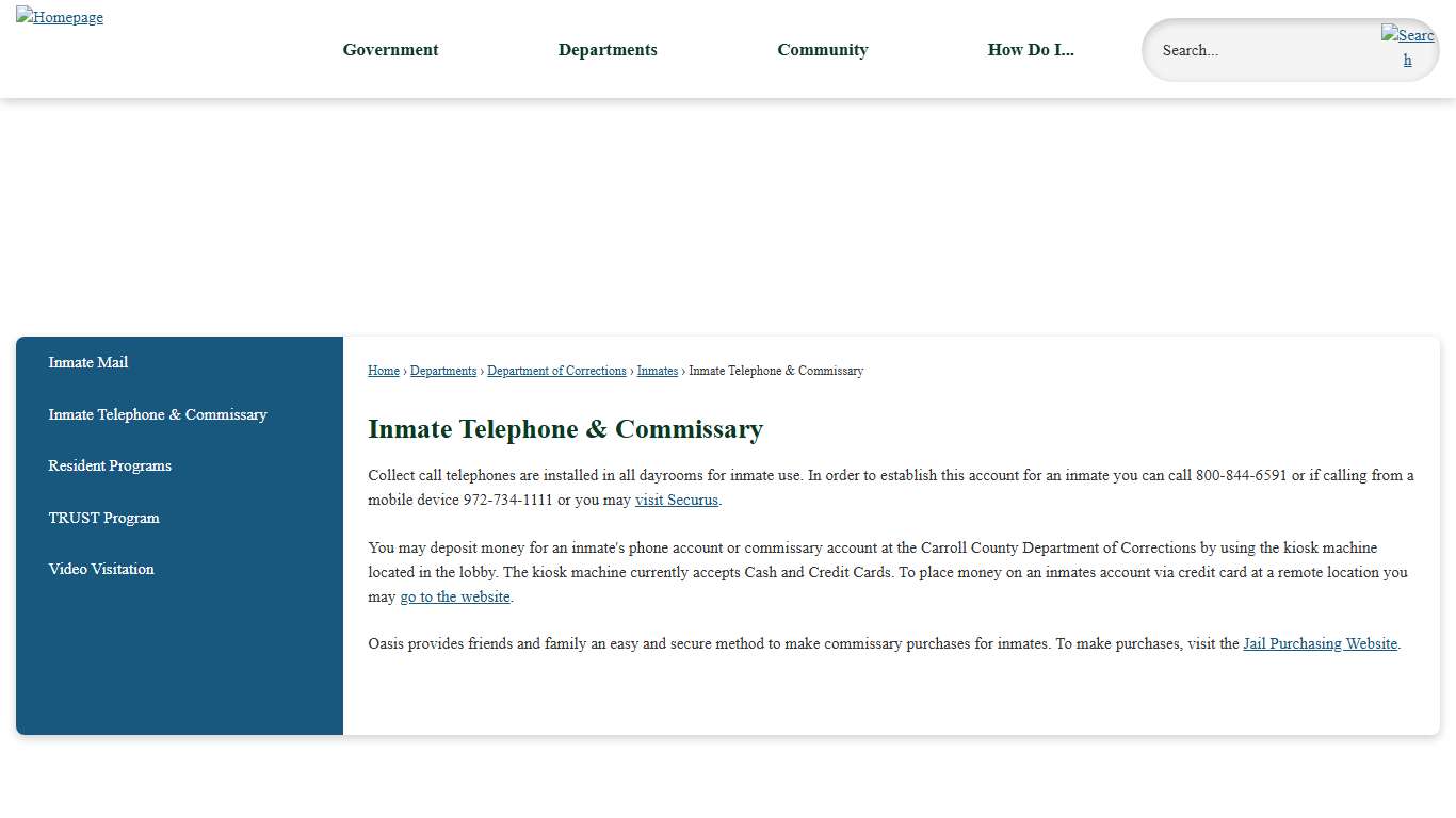 Inmate Telephone & Commissary | Carroll County, NH