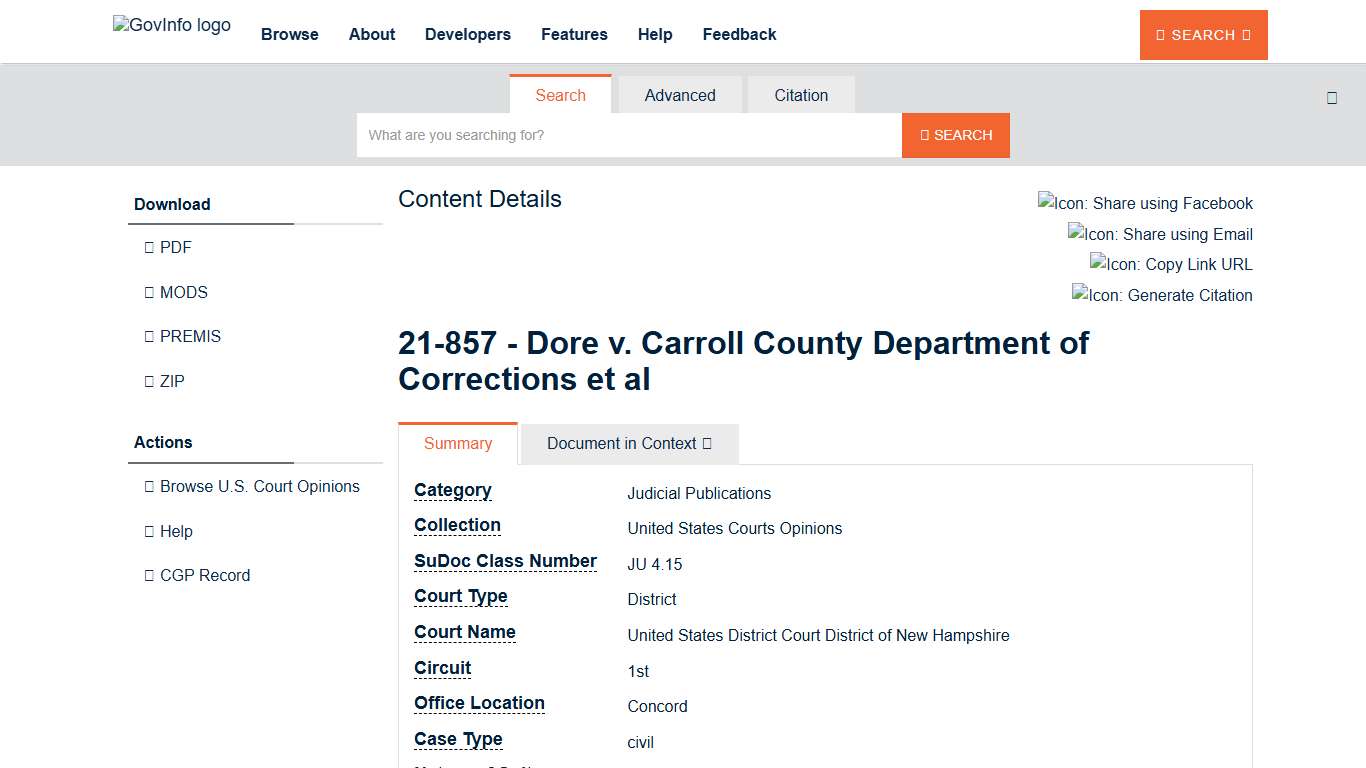 21-857 - Dore v. Carroll County Department of Corrections et al - Content Details - USCOURTS-nhd-1_21-cv-00857-1