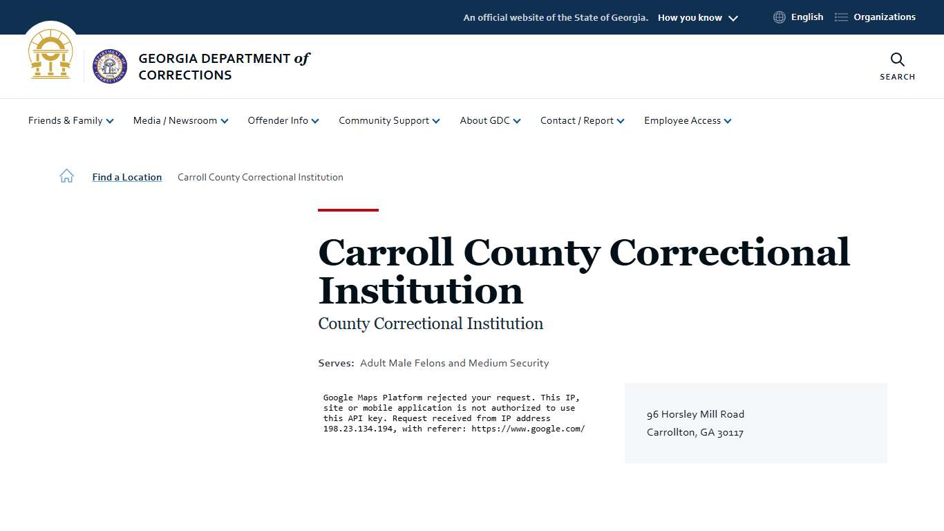 Carroll County Correctional Institution | Georgia Department of Corrections