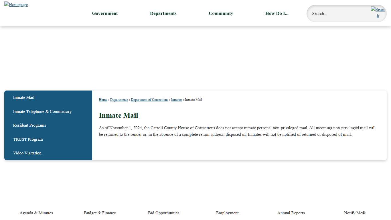 Inmate Mail | Carroll County, NH