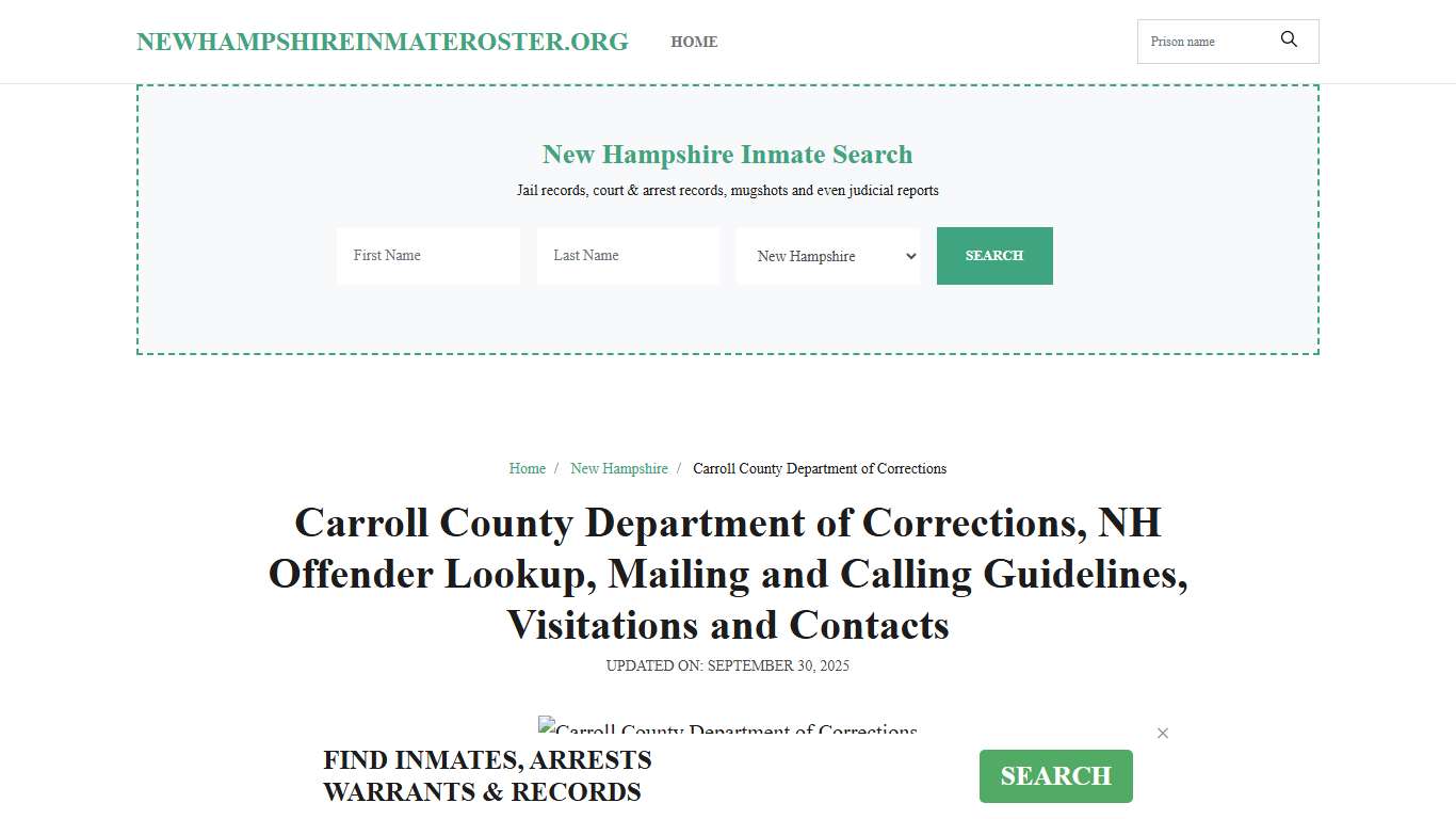 Carroll County Department of Corrections, NH: Inmate Search Options, Visitations, Contacts
