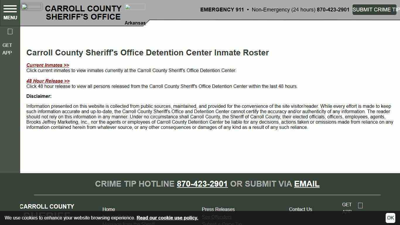 Inmate Roster Disclaimer | Carroll County Sheriff's Office